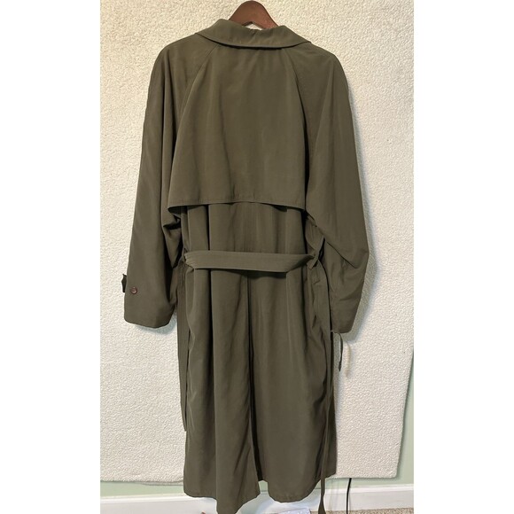 Perusal Trench Coat 46L Green Belted Classic Double Breasted Collared Wool Liner - Picture 16 of 16